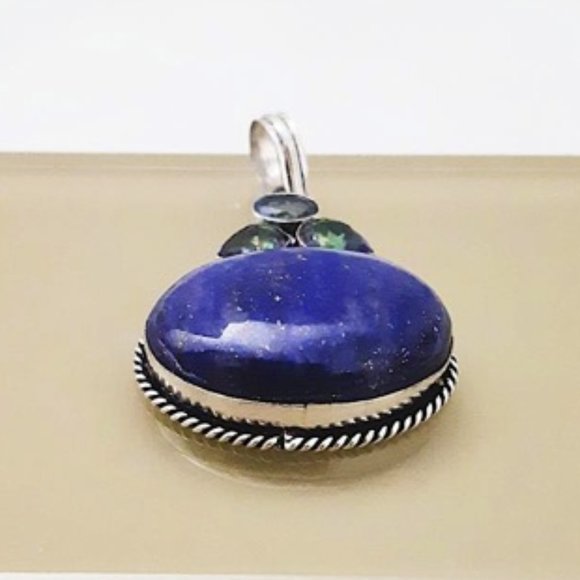 Blue Lapis Lazuli (pd7) Multicolor Tourmaline Pendant 925 Silver Plated Jewelry - Picture 2 of 7